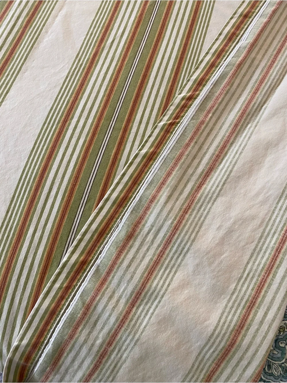 Striped Cotton flat sheet in Cream, Tan & olive green earth-tones striped